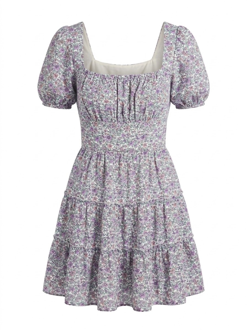 Floral Puff-Sleeve Lavender Mini Dress Cottagecore Medium Princess Coquette